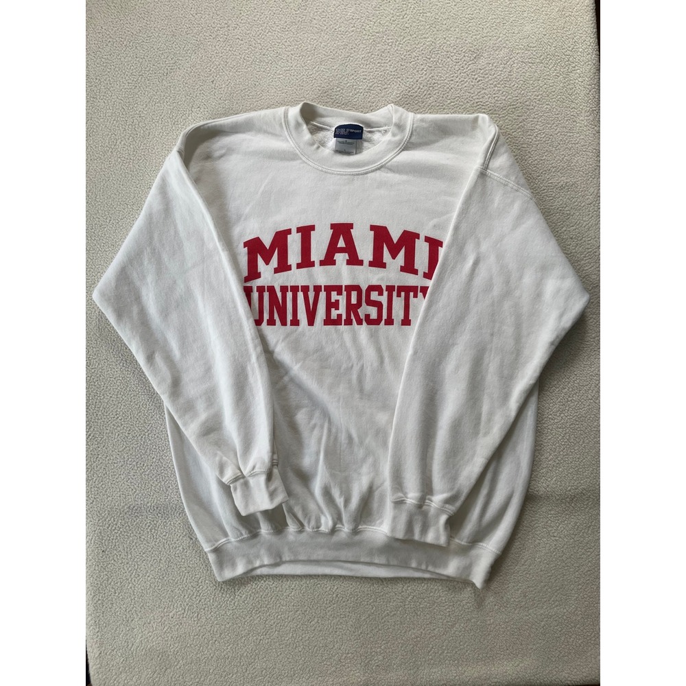 MV Sport Mens Large Sweatshirt White Miami University Graphic Pullover Redhawks